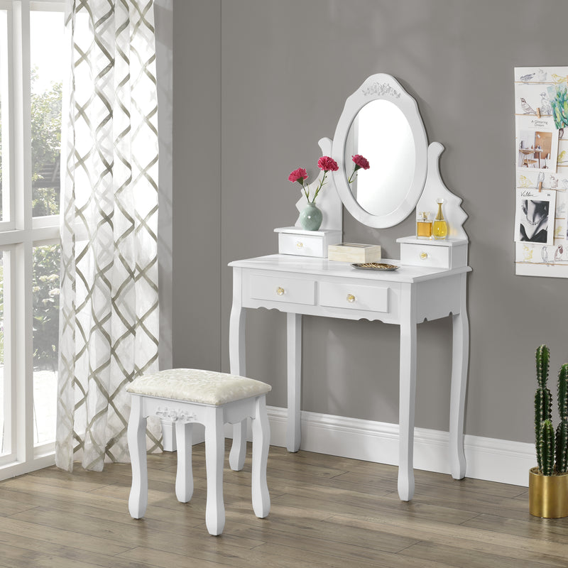 Maatschets Kaptafel met krukje en spiegel Limerick 141x75x40 cm wit
