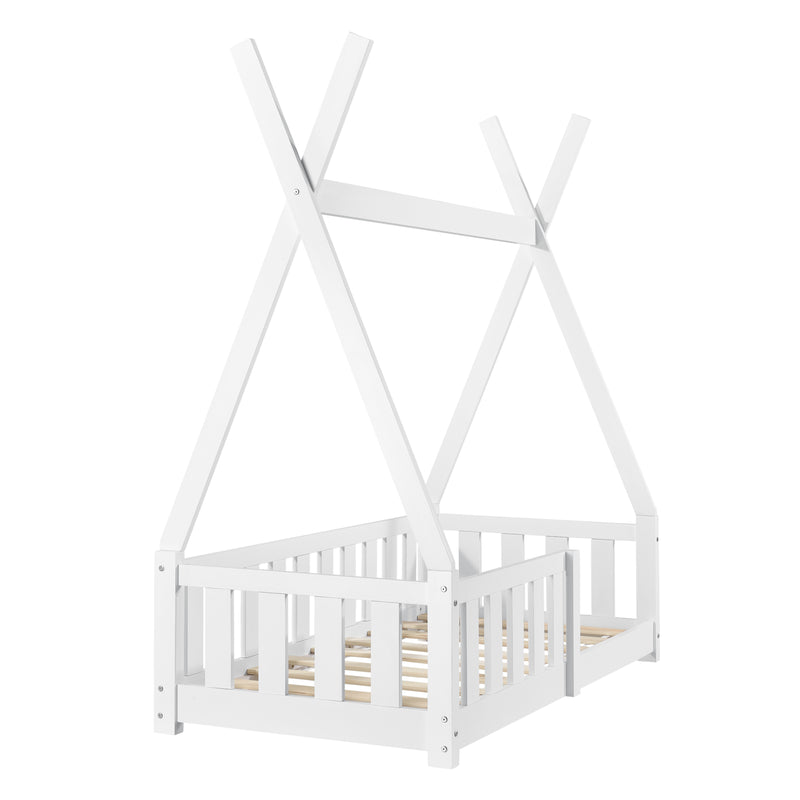 Maatschets Kinderbed Tipi met uitvalbeveiliging 140x70 cm wit