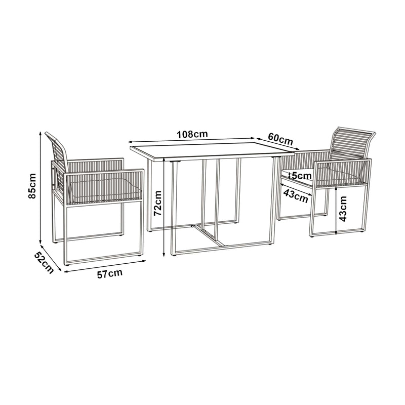 Maatschets Tuinset Accadia 3-delig glazen tafel met 2 stoelen zwart bruin en grijs casa.pro