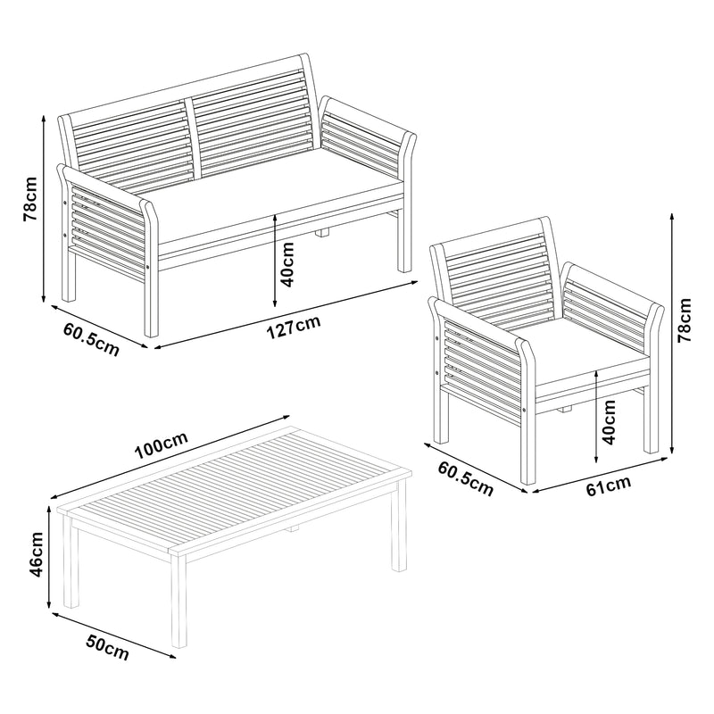 Maatschets Tuinset Candela 4-delig houtkleurig en beige casa.pro