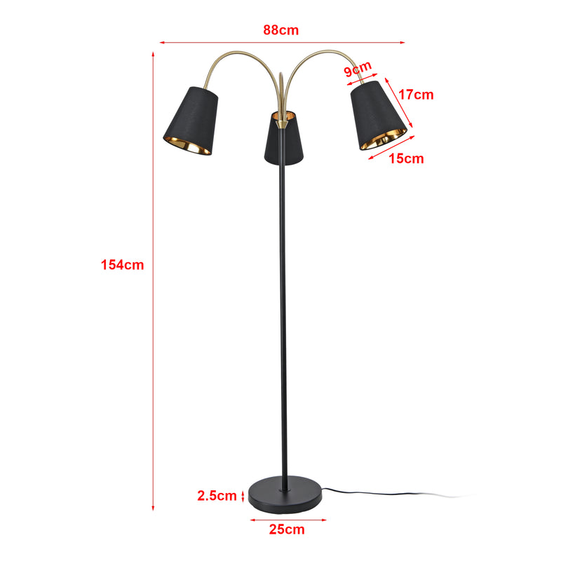 Maatschets lux.pro Staande lamp Wycombe vloerlamp 154 cm 3xE14 zwart en goudkleurig