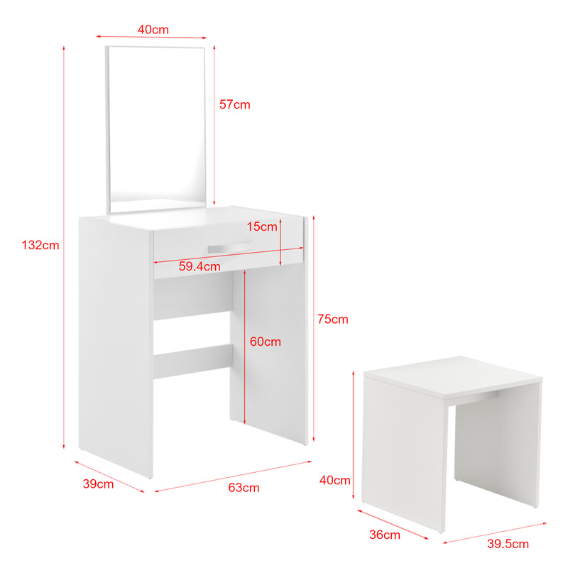 Maatschets Kaptafel met krukje en spiegel 132x63x39 cm - 2 kleuren