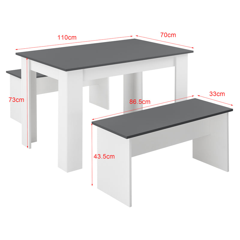 Maatschets Eethoek set tafel 110x70x73 en banken 86,5x33x43,5 cm - 4 kleuren