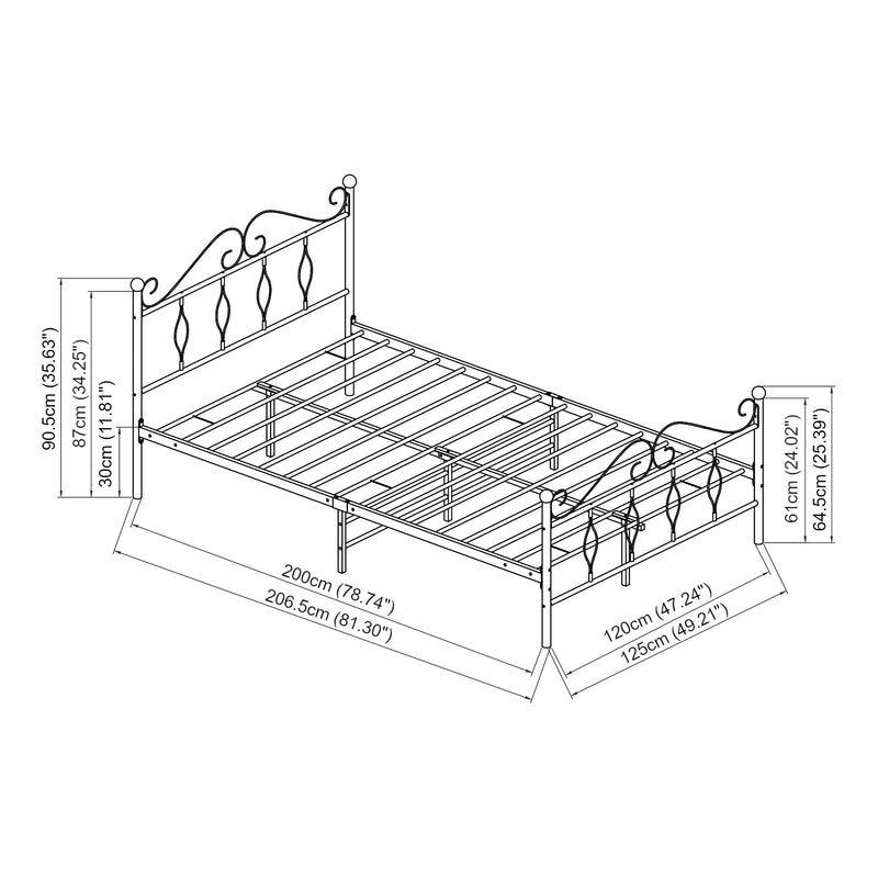 Maatschets Metalen bedframe Apolda met metalen bedbodem wit - 3 varianten