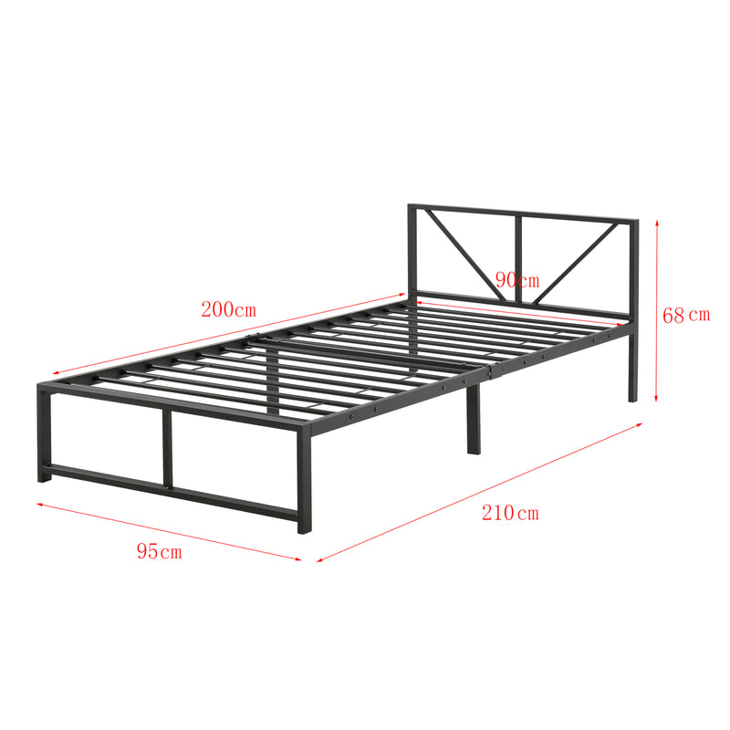 Maatschets Metalen bed Meran bedframe met bedbodem en matras zwart - 3 maten