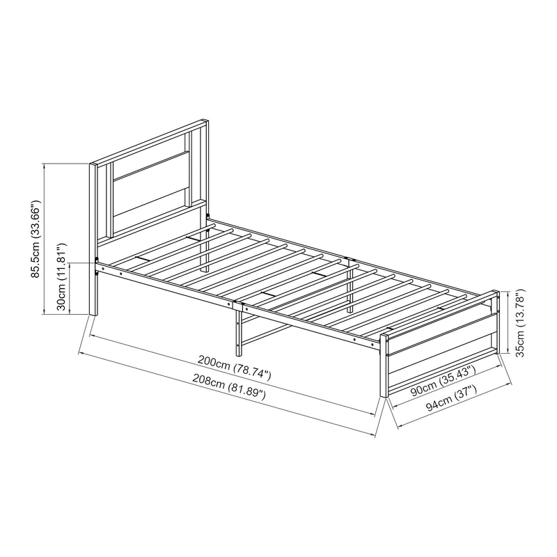 Maatschets Metalen bed Villach bedframe met bedbodem en matras zwart en walnoot - verschillende maten