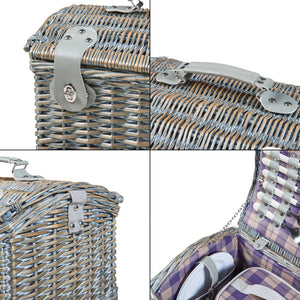 Picknickmand Folldal voor 2 personen incl. inhoud 40x28x25 cm grijs paars en beige casa.pro