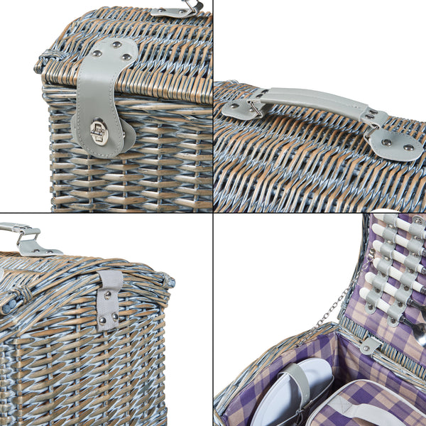 Picknickmand Folldal voor 2 personen incl. inhoud 40x28x25 cm grijs paars en beige casa.pro