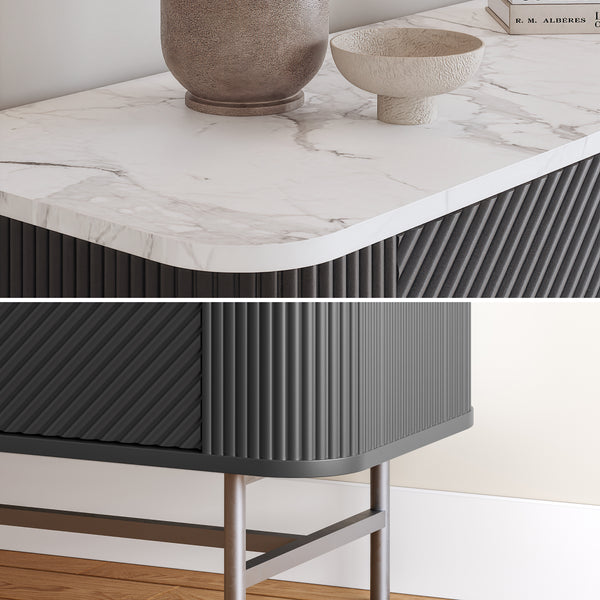 Dressoir Olvehok 110x40x77 cm marmerlook wit en zwart [en.casa] 