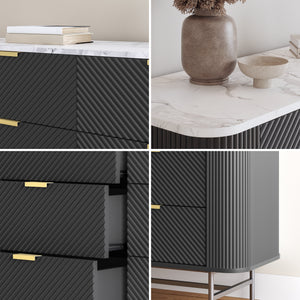Ladekast Olvehok met 6 lades 81x120x40 cm marmerlook wit en zwart [en.casa] 