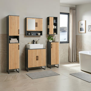 Badkamerkast Svanes 90x30x30 cm Donkergrijs/Natuur [en.casa]