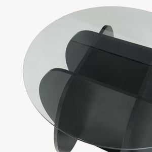 Salontafel Karhuvandi met glazen blad Ø70x40 cm Zwart/Grijs [en.casa]