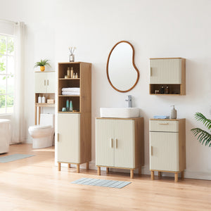 Badkamerkast Ferrersp 80x40x35 cm eikenkleurig havermout en naturel [en.casa]