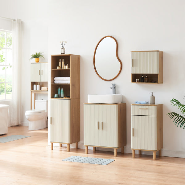 Badkamerkast Ferrersp 80x40x35 cm eikenkleurig havermout en naturel [en.casa]