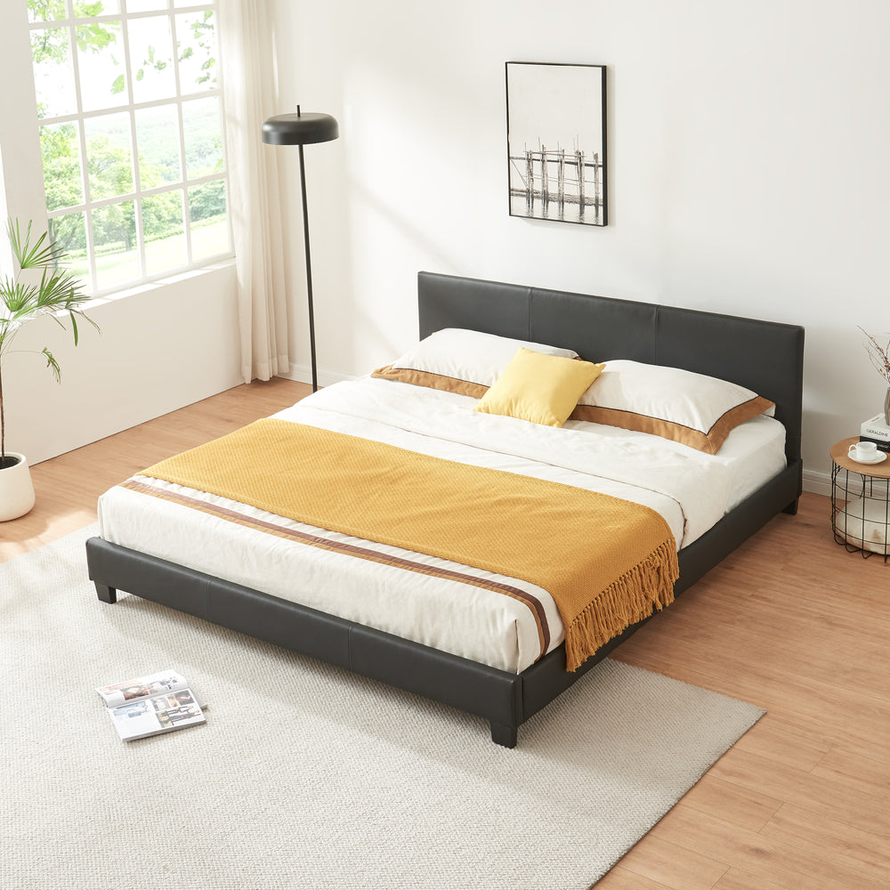 COSTWAY Gestoffeerd bed met lattenbodem, bedframe van hout met in COSTWAY Gestoffeerd bed met lattenbodem, bedframe van hout met in