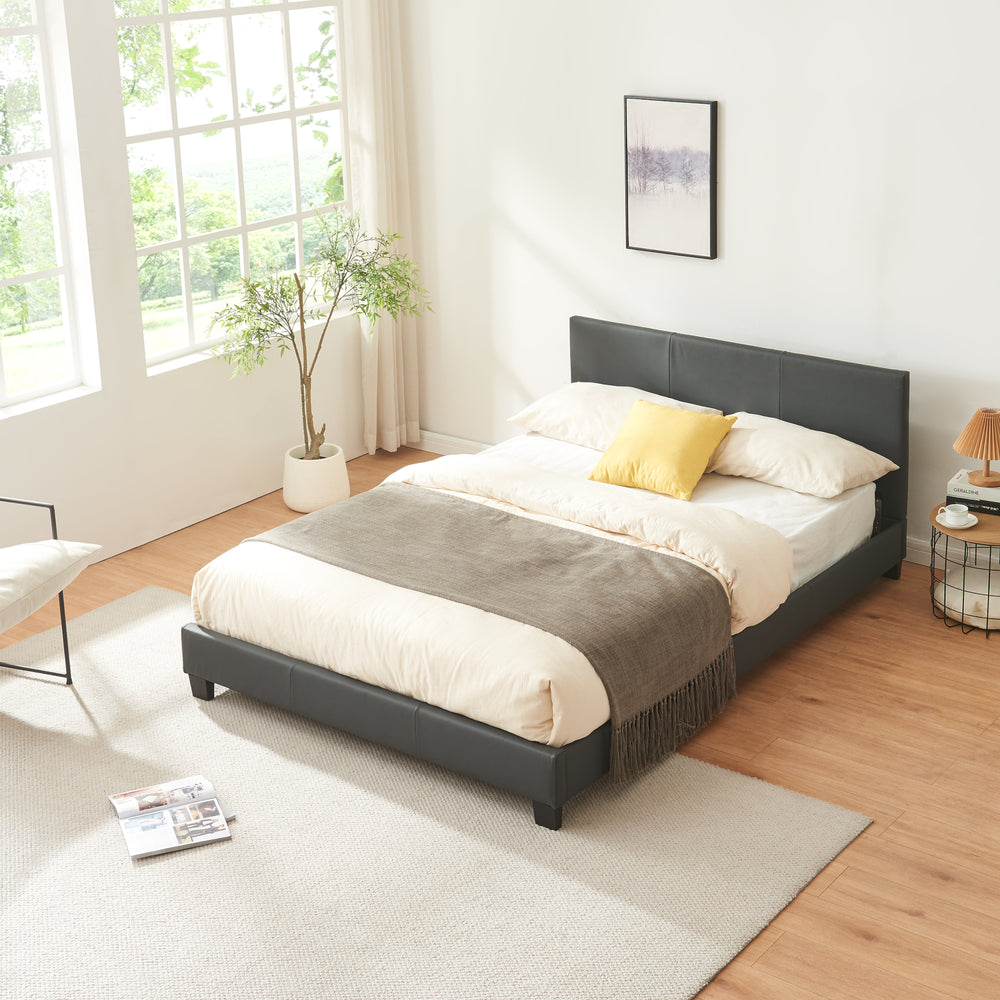 Kunstlederbett Albacete 140x200 cm Donkergrijs Corium - premiumXL