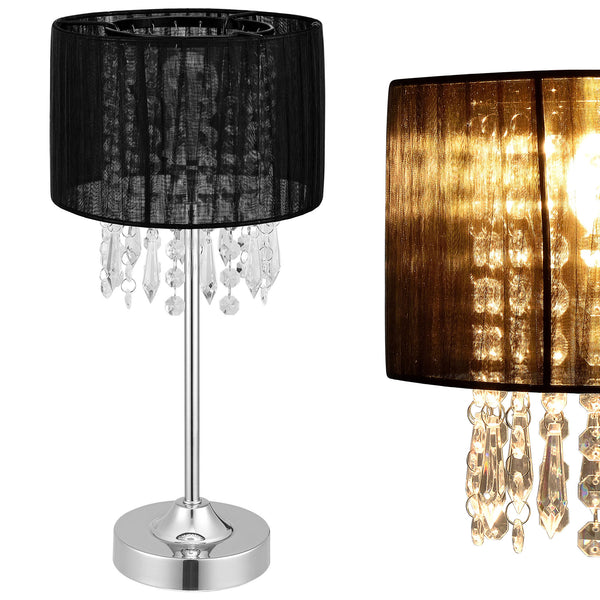 Tafellamp Bellevue met kristallen 55xØ20 zwart en chroom E14