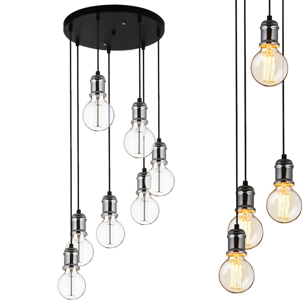 Hanglamp Las Vegas Ø35 cm verstelbaar 7xE27 zwart zilver