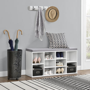 Schoenenkast 103x30x48 cm met zitkussen donkergrijs en wit