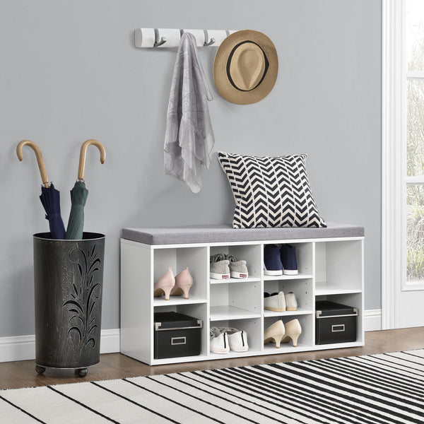 Schoenenkast 103x30x48 cm met zitkussen donkergrijs en wit