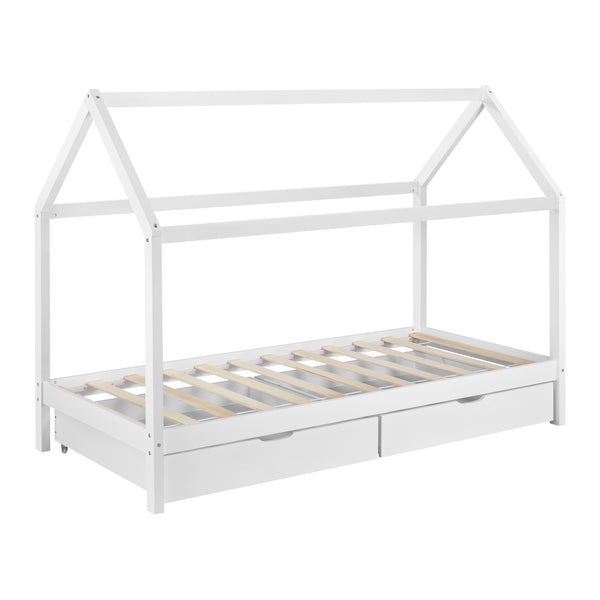 Kinderbed grenen met 2 lades huisbed 206x98x150 cm wit