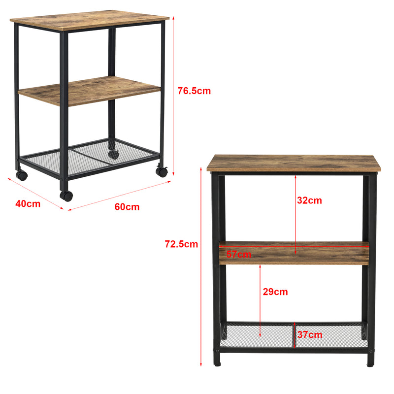 Maatschets Keukentrolley Freiburg met 2 planken 76,5x60x40 hout zwart