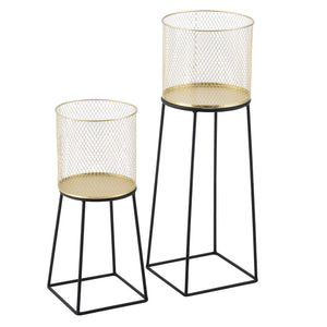 Bloempot op standaard Meise set van 2 zwart en goud