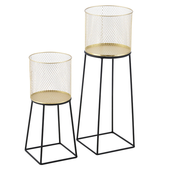 Bloempot op standaard Meise set van 2 zwart en goud