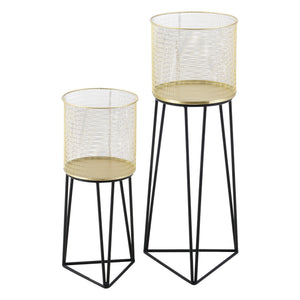 Bloempot op standaard Menen set van 2 zwart en goud