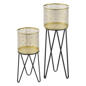 Bloempot op standaard Marchin set van 2 zwart en goud