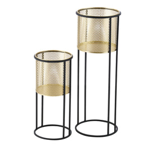 Bloempot op standaard Malmedy set van 2 zwart en goud