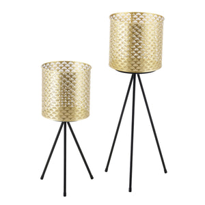 Bloempot op standaard Mechelen set van 2 zwart en goud