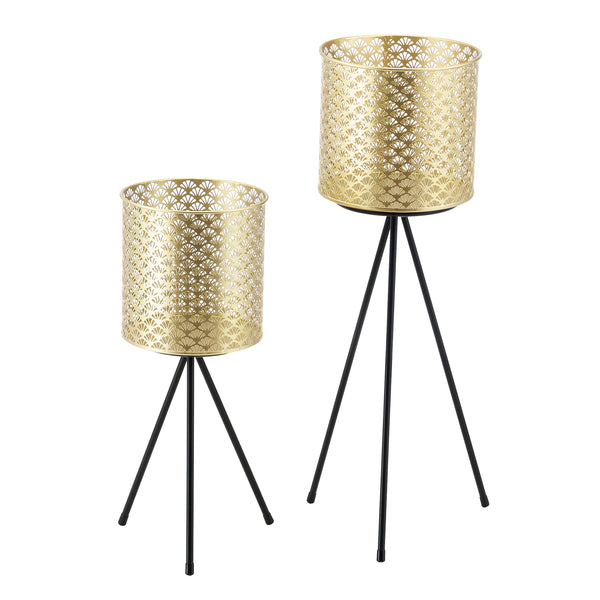 Bloempot op standaard Mechelen set van 2 zwart en goud