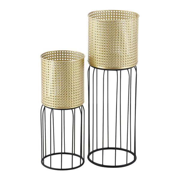 Bloempot op standaard Maasei set van 2 zwart en goud