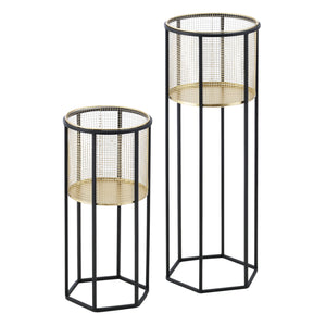 Bloempot op standaard Malgedem set van 2 zwart en goud