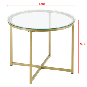 Salontafel Alavieska rond glas en metaal 42xØ50 cm goud