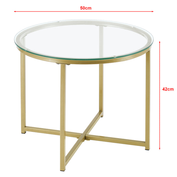 Salontafel Alavieska rond glas en metaal 42xØ50 cm goud