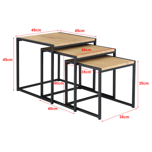 Salontafel Ringsaker set van 3 zwart en eikenkleurig