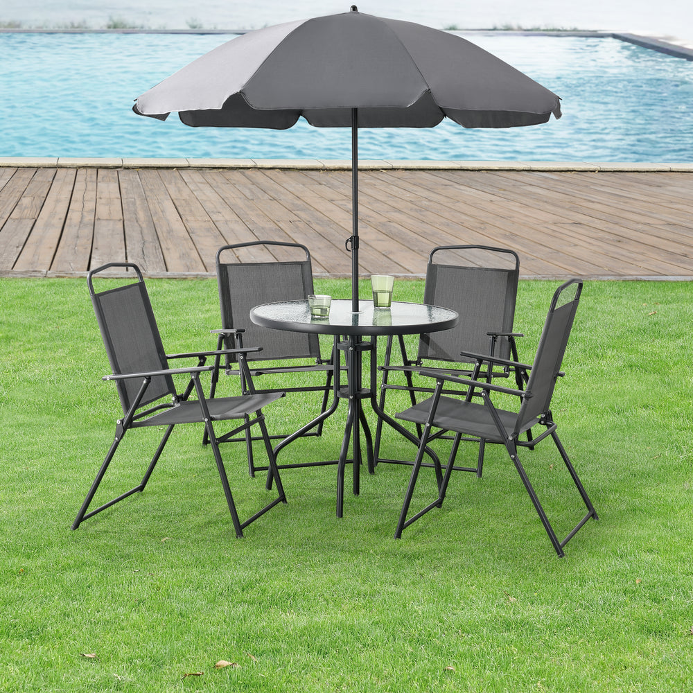 Tuinmeubelen - Set Milagro stoelen met tafel 4 stoelen en parasol Zwart Donkergrijs en.casa - premiumXL