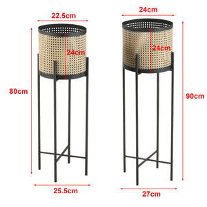 Bloempot op standaard Colfontaine set van 2 zwart en zandkleurig