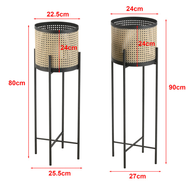 Bloempot op standaard Colfontaine set van 2 zwart en zandkleurig