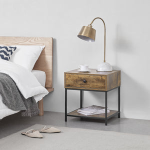 Bijzettafel Bjuv met lade 49x45x39 cm zwart en houtkleurig