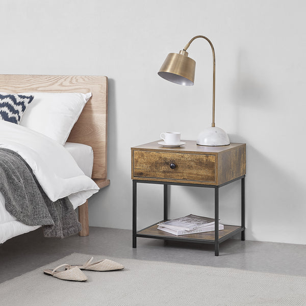 Bijzettafel Bjuv met lade 49x45x39 cm zwart en houtkleurig