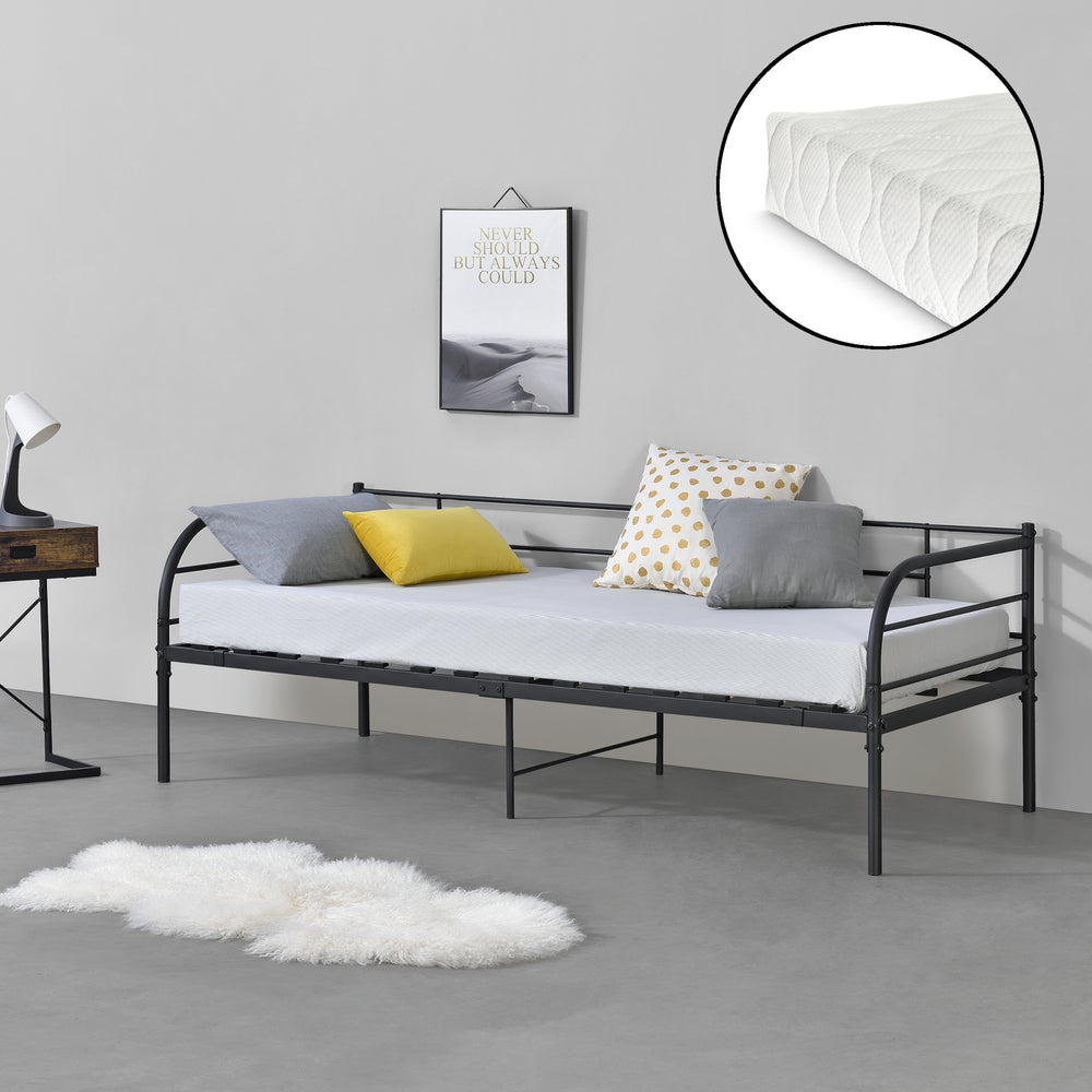 Metallbett Falun 90x200cm met matras Zwart en.casa - premiumXL