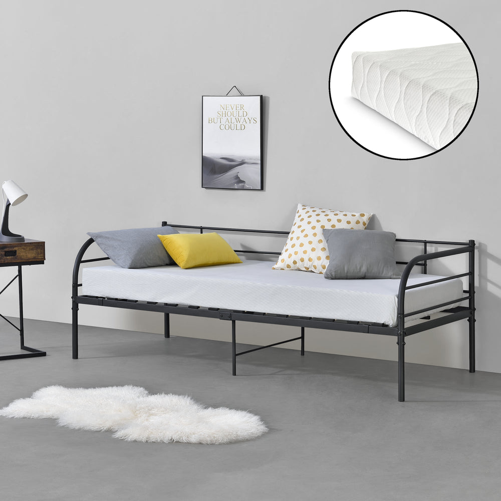 Metallbett Falun 90x200cm met matras Zwart en.casa - premiumXL