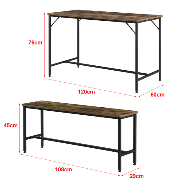Eetkamerset Pajala ettafel met banken zwart en houtkleurig