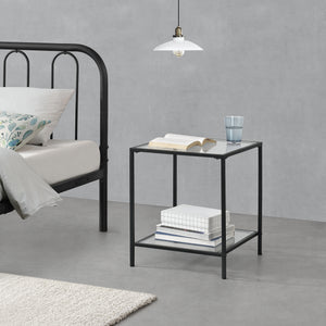 Bijzettafel Norrtälje met plank glas 55x45x45 cm zwart