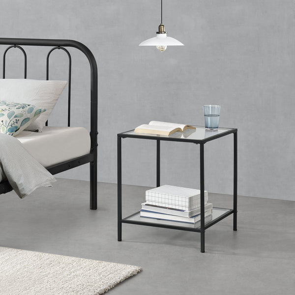 Bijzettafel Norrtälje met plank glas 55x45x45 cm zwart