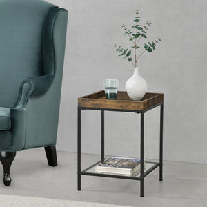 Bijzettafel Mariefred met plank 55x40x40 cm zwart en houtkleurig