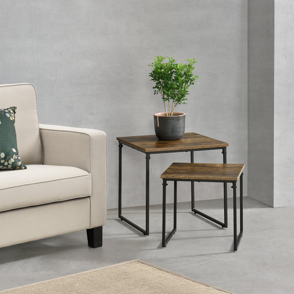 [en.casa] Bijzettafel Toreboda set van 2 zwart en houtkleurig